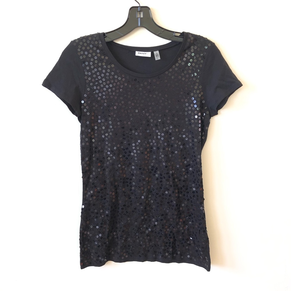 Dknyc Basic Black Sequin Tee Nwot - image 1